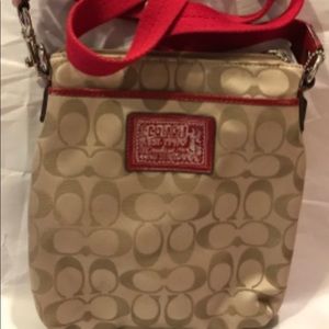 Coach Signature Canvas Red Patent Crossbody